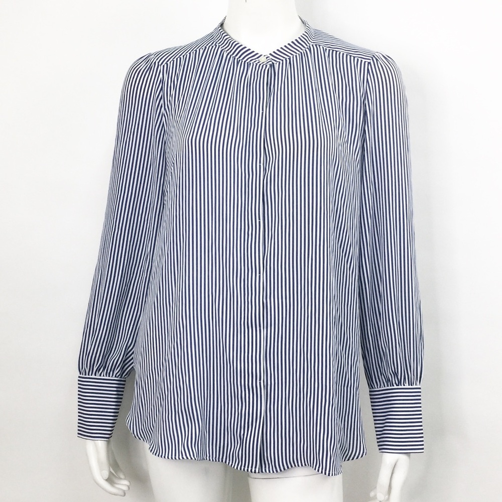 LOFT STRIPED CROSSOVER BACK UTILITY BLOUSE